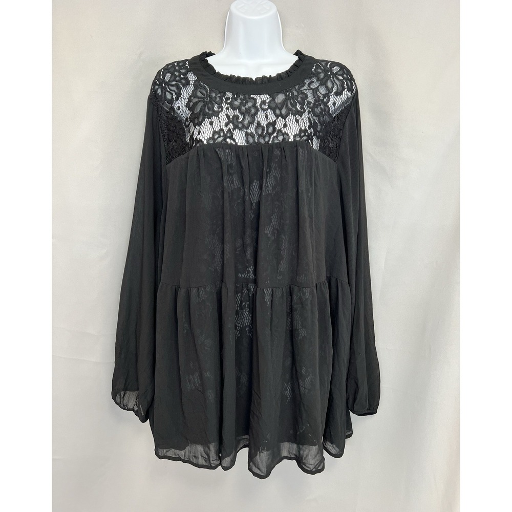 Womens Torrid Black Lace With Chiffon Overlay Blouse Size 4X